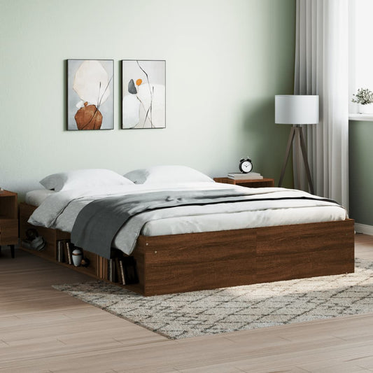 Bed Frame without Mattress Brown Oak 140x190 cm