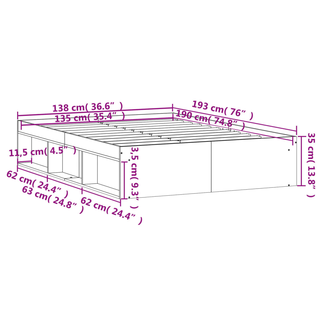 Bed Frame without Mattress Sonoma Oak 135x190 cm Double Double