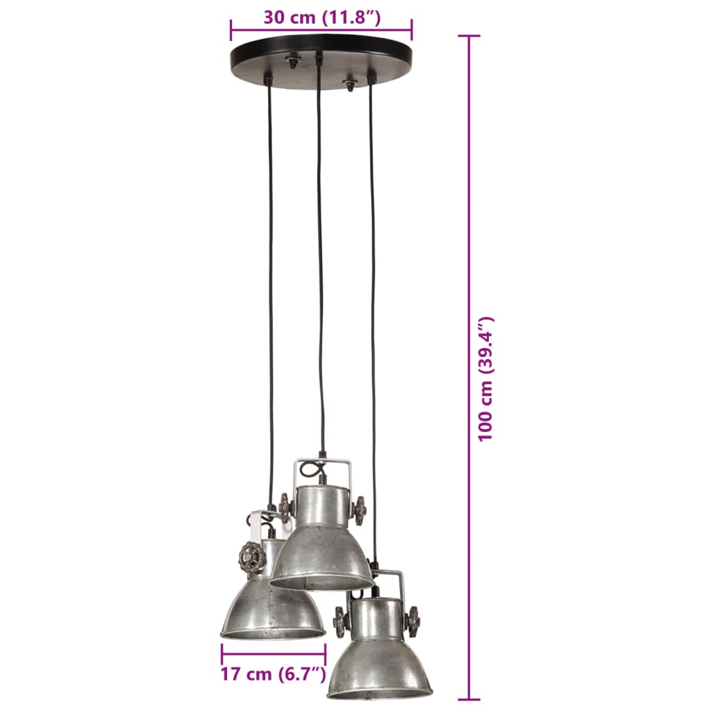 Hanging Lamp 25 W Vintage Silver 30x30x100 cm E27