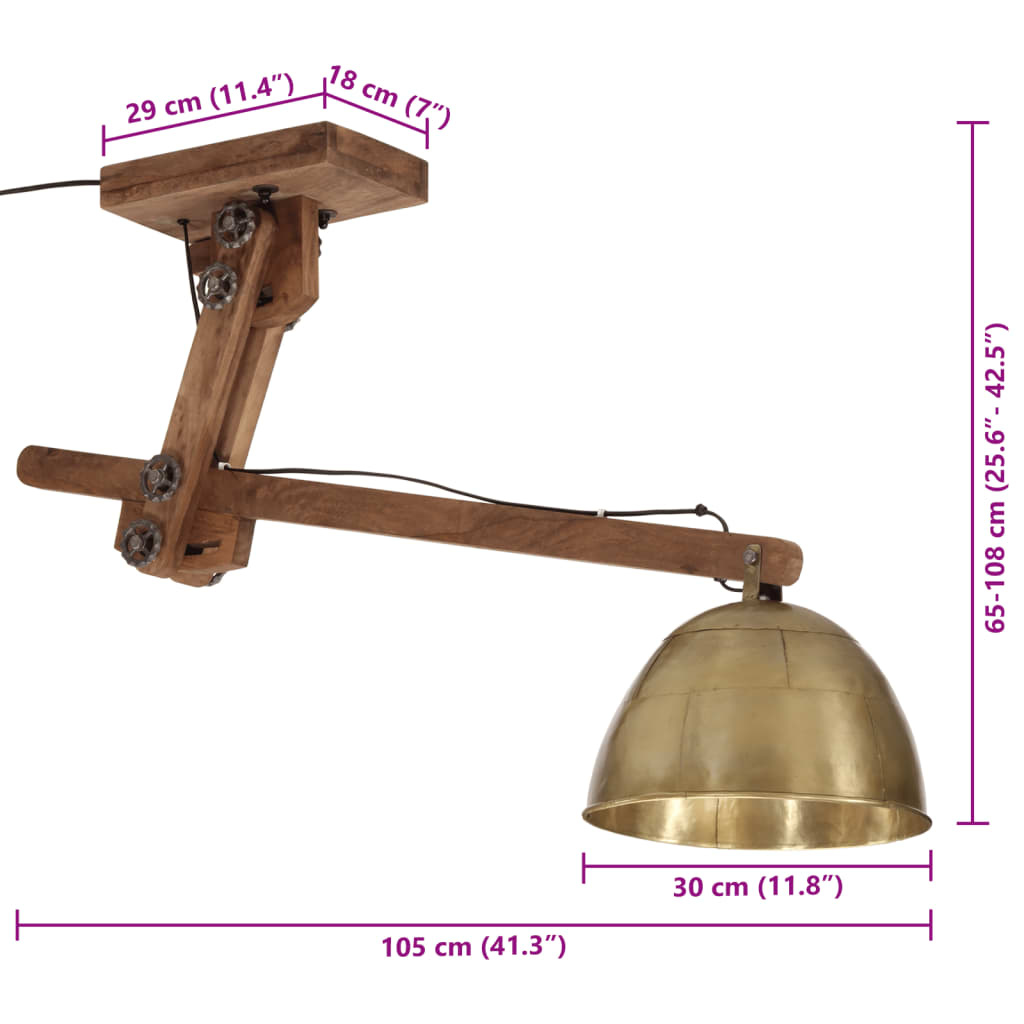 Ceiling Lamp 25 W Antique Brass 105x30x65-108cm E27