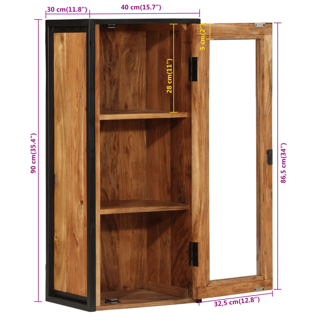 Bathroom Wall Cabinet 40x30x90 cm Solid Wood Acacia and Iron