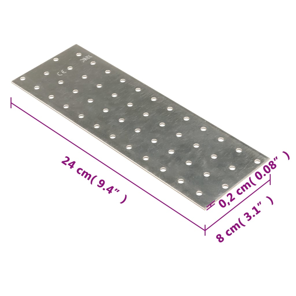 Perforated Plates 20 pcs 2 mm 240x80 mm Galvanised Steel