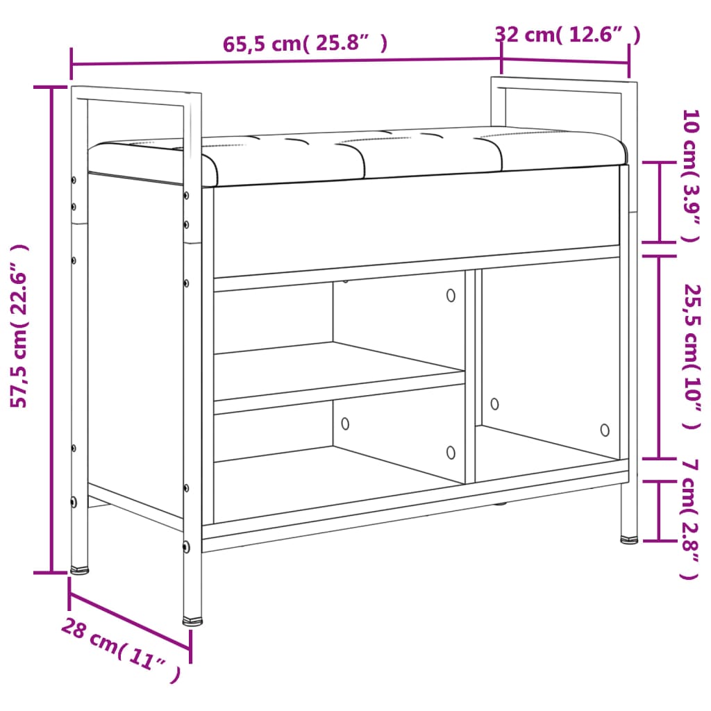 Shoe Bench Sonoma Oak 65.5x32x57.5 cm Engineered Wood