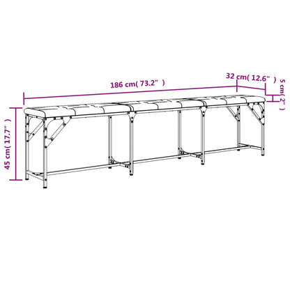 Dining Bench Black 186x32x45 cm Steel and Faux Leather