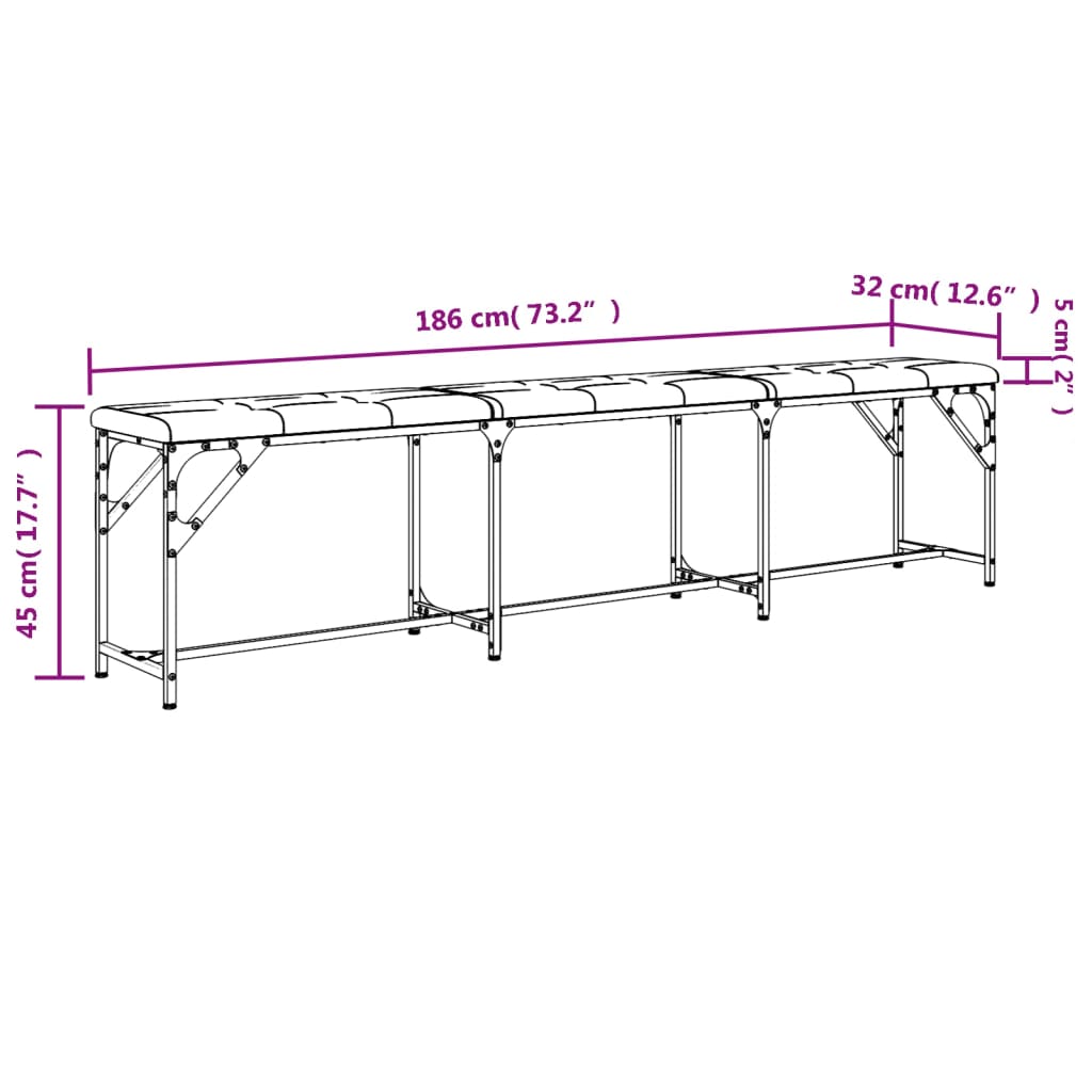 Dining Bench Dark Grey 186x32x45 cm Steel and Fabric