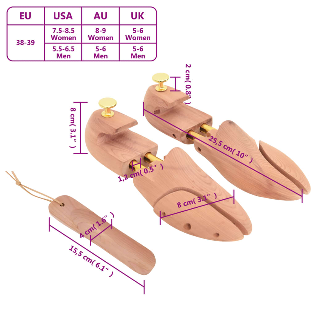 Shoe Stretcher with Shoe Horn EU 38-39 Solid Wood Cedar