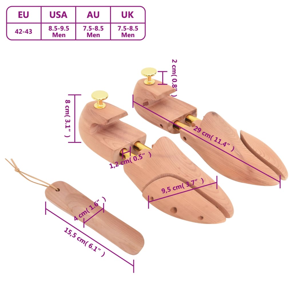 Shoe Stretcher with Shoe Horn EU 42-43 Solid Wood Cedar