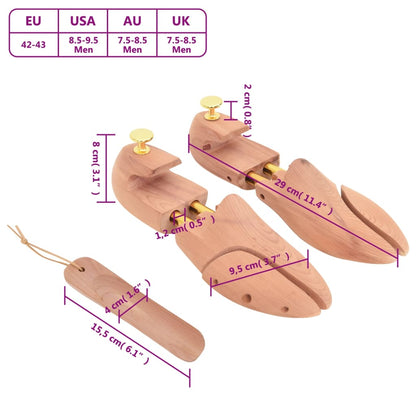 Shoe Stretcher with Shoe Horn EU 42-43 Solid Wood Cedar