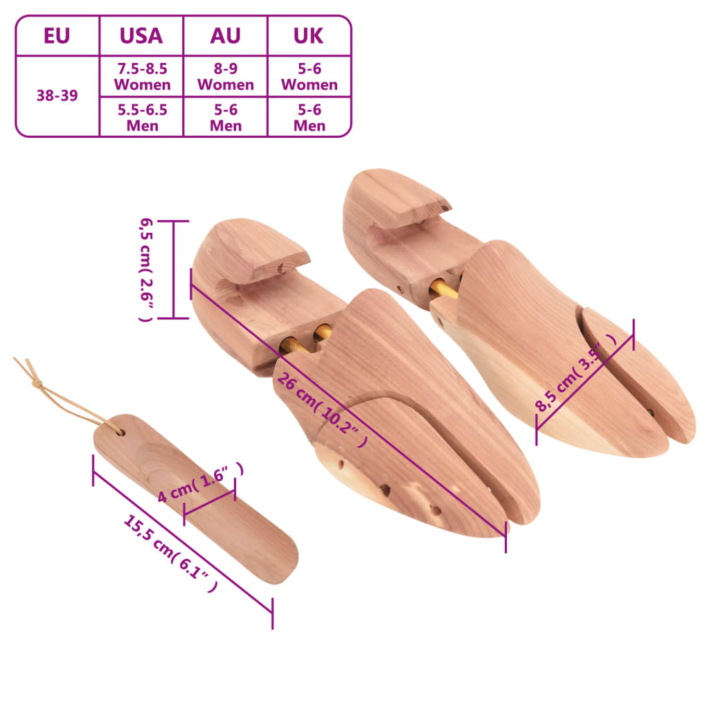 Shoe Stretcher with Shoe Horn EU 38-39 Solid Wood Cedar