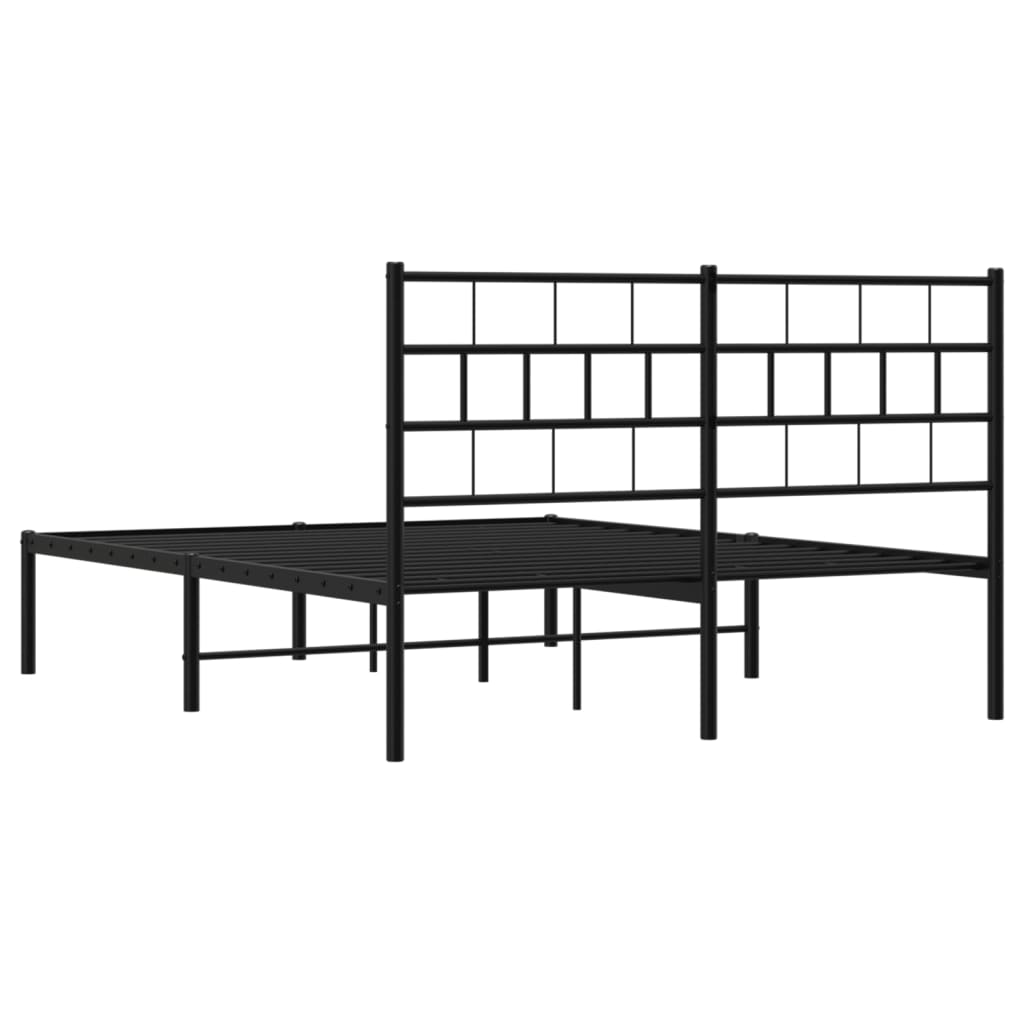 Metal Bed Frame with Headboard Black 120x190 cm Small Double