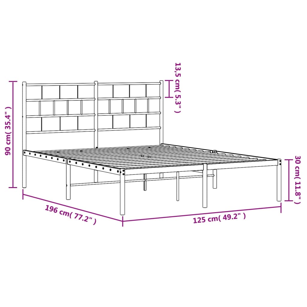 Metal Bed Frame with Headboard Black 120x190 cm Small Double