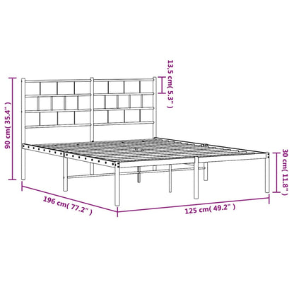 Metal Bed Frame with Headboard Black 120x190 cm Small Double