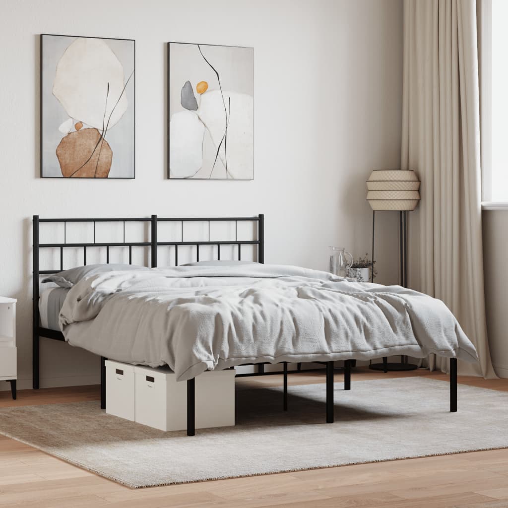 Metal Bed Frame with Headboard Black 120x190 cm Small Double