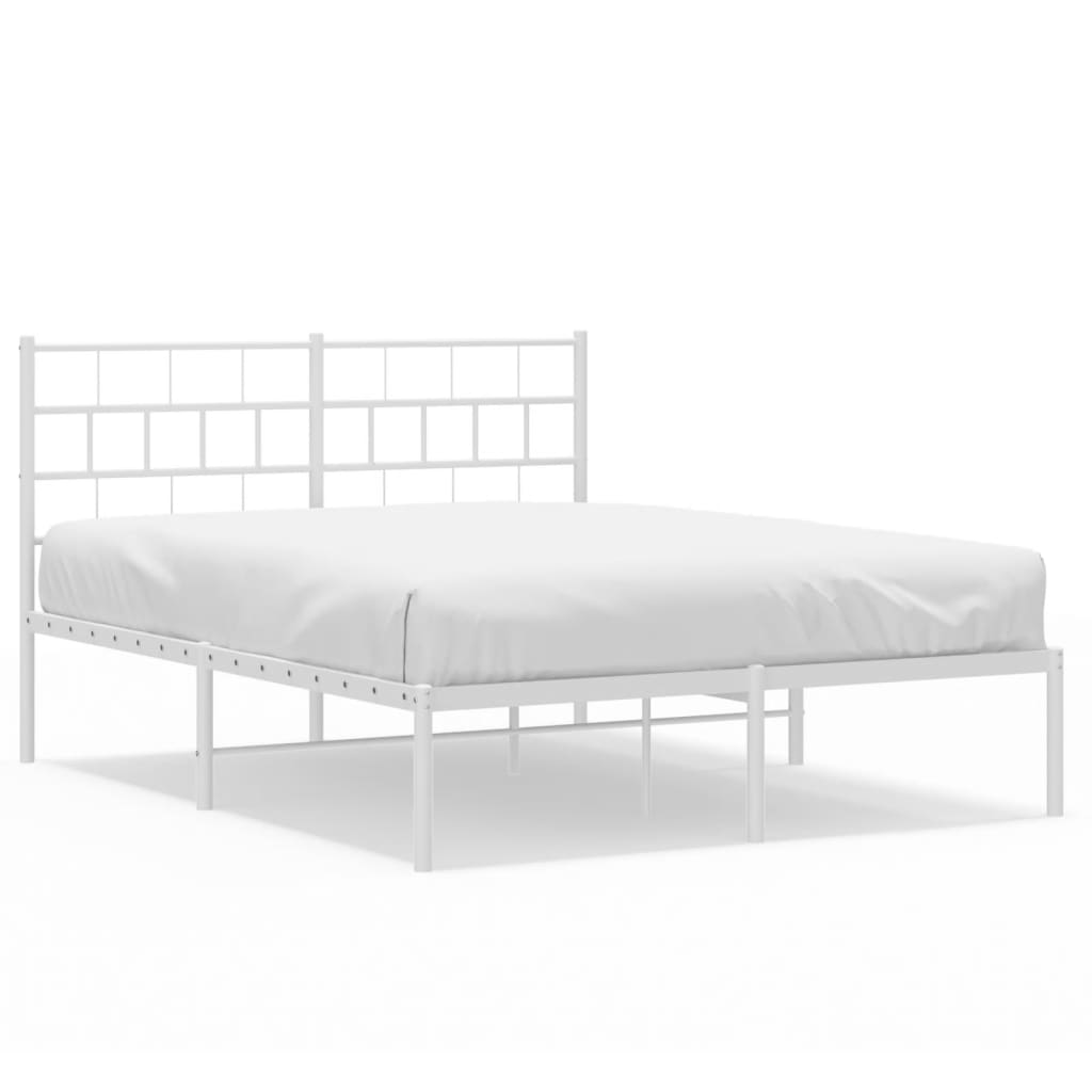 Metal Bed Frame without Mattress with Headboard White 150x200 cm King Size