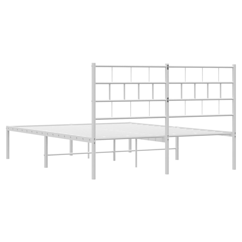 Metal Bed Frame without Mattress with Headboard White 150x200 cm King Size