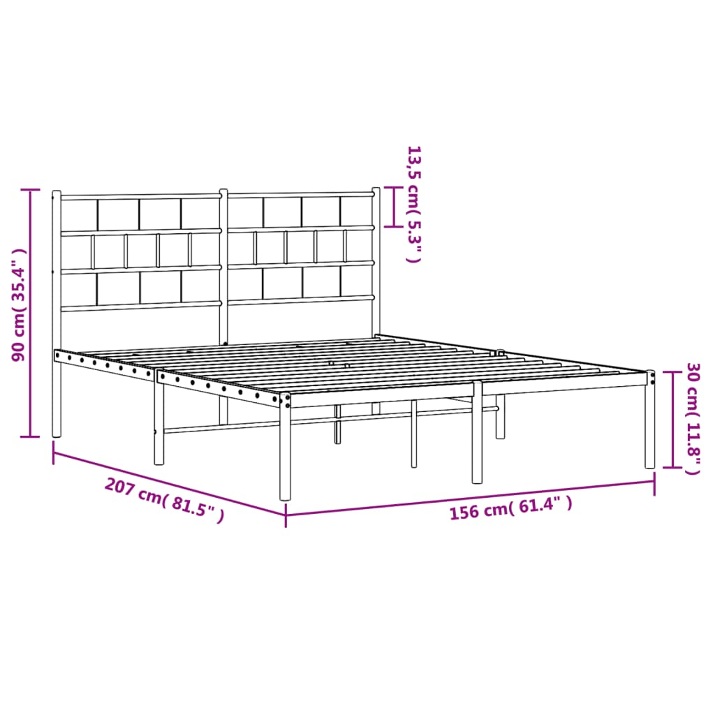 Metal Bed Frame without Mattress with Headboard White 150x200 cm King Size