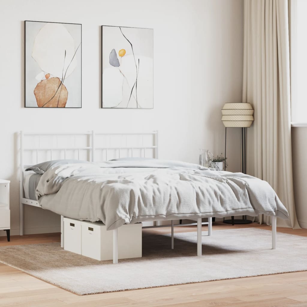 Metal Bed Frame without Mattress with Headboard White 150x200 cm King Size