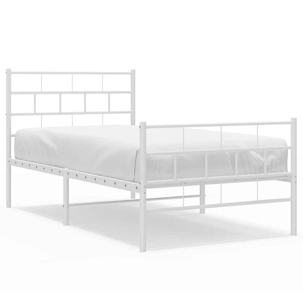 Metal Bed Frame without Mattress with Footboard White 90x200 cm