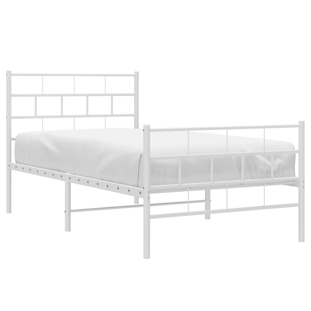 Metal Bed Frame without Mattress with Footboard White 90x200 cm