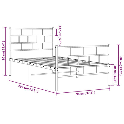 Metal Bed Frame without Mattress with Footboard White 90x200 cm