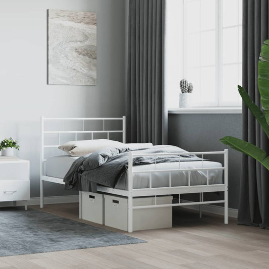 Metal Bed Frame without Mattress with Footboard White 90x200 cm