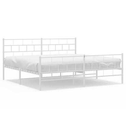 Metal Bed Frame without Mattress with Footboard White 200x200 cm