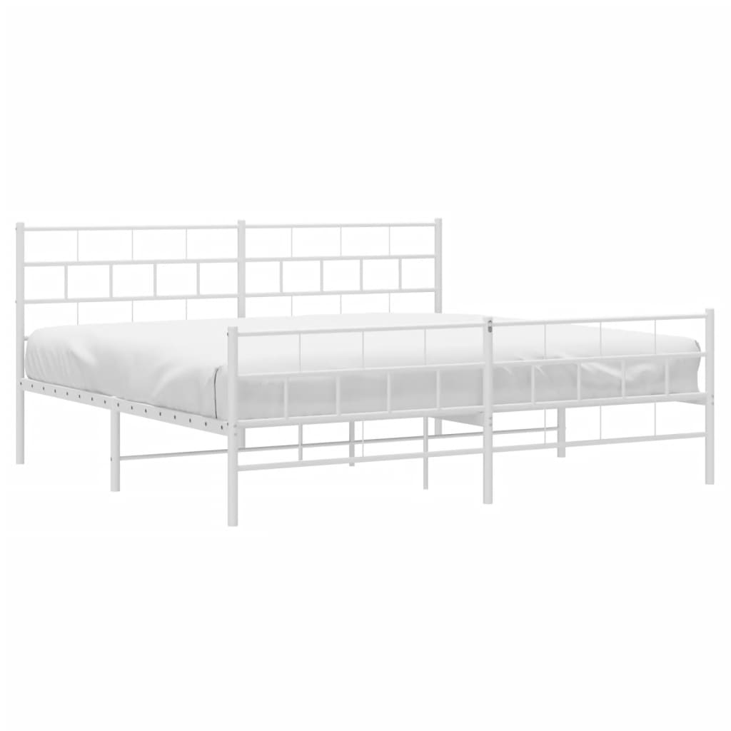 Metal Bed Frame without Mattress with Footboard White 200x200 cm