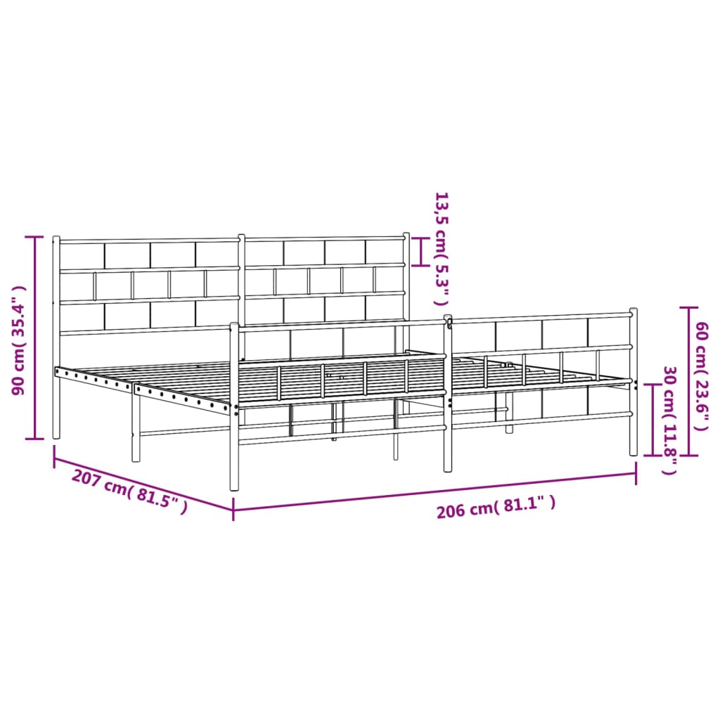 Metal Bed Frame without Mattress with Footboard White 200x200 cm