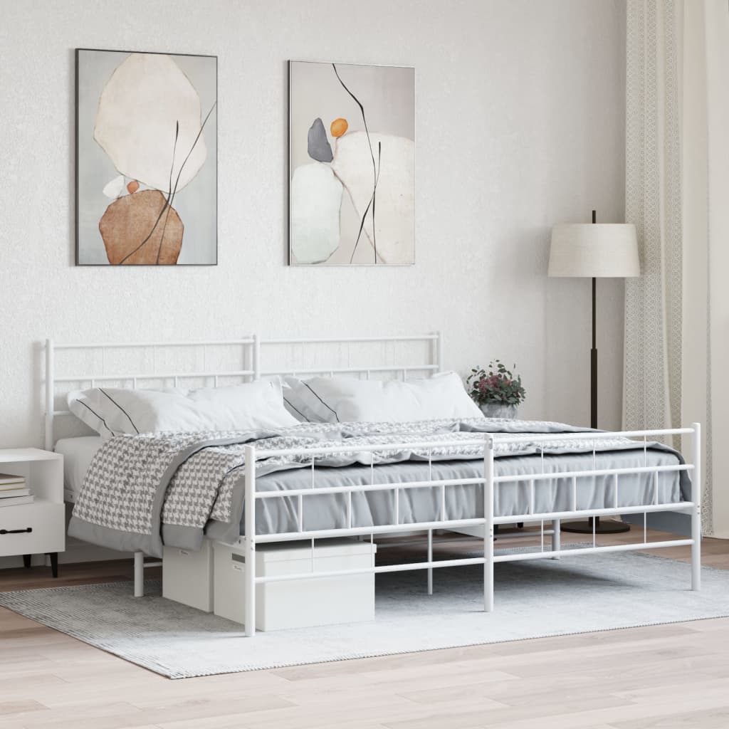 Metal Bed Frame without Mattress with Footboard White 200x200 cm