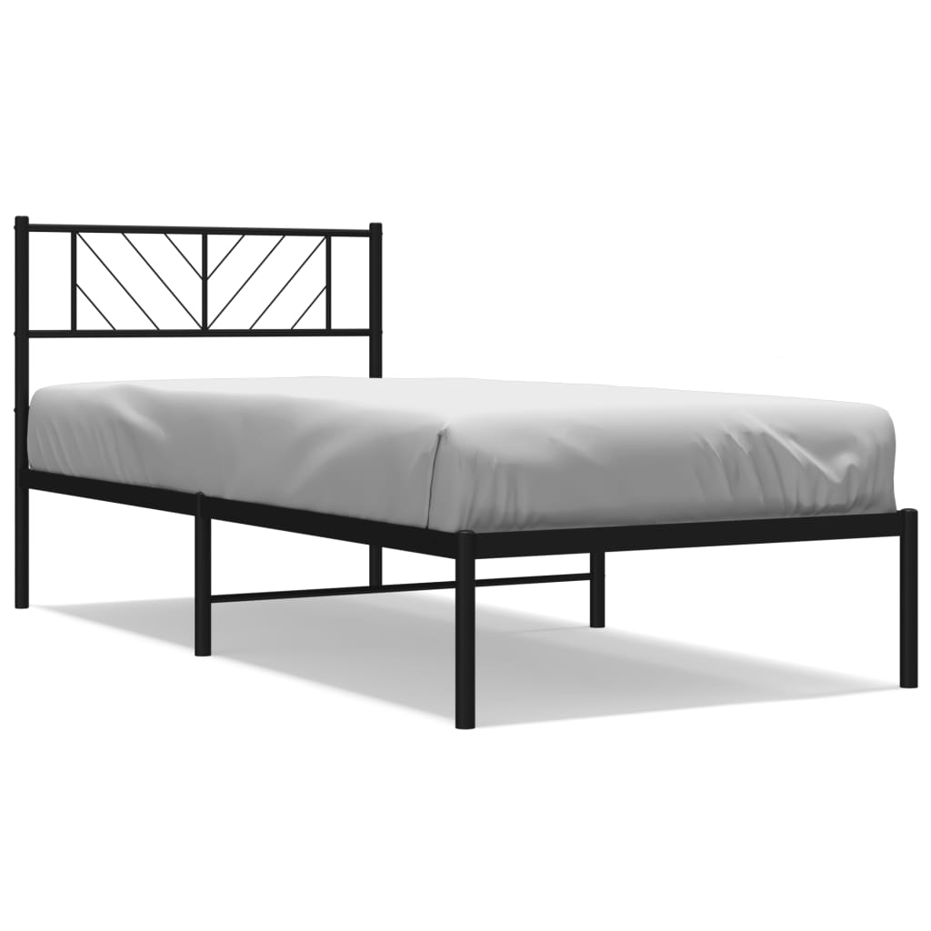 Metal Bed Frame without Mattress with Headboard Black 75x190 cm Small Single