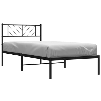 Metal Bed Frame without Mattress with Headboard Black 75x190 cm Small Single