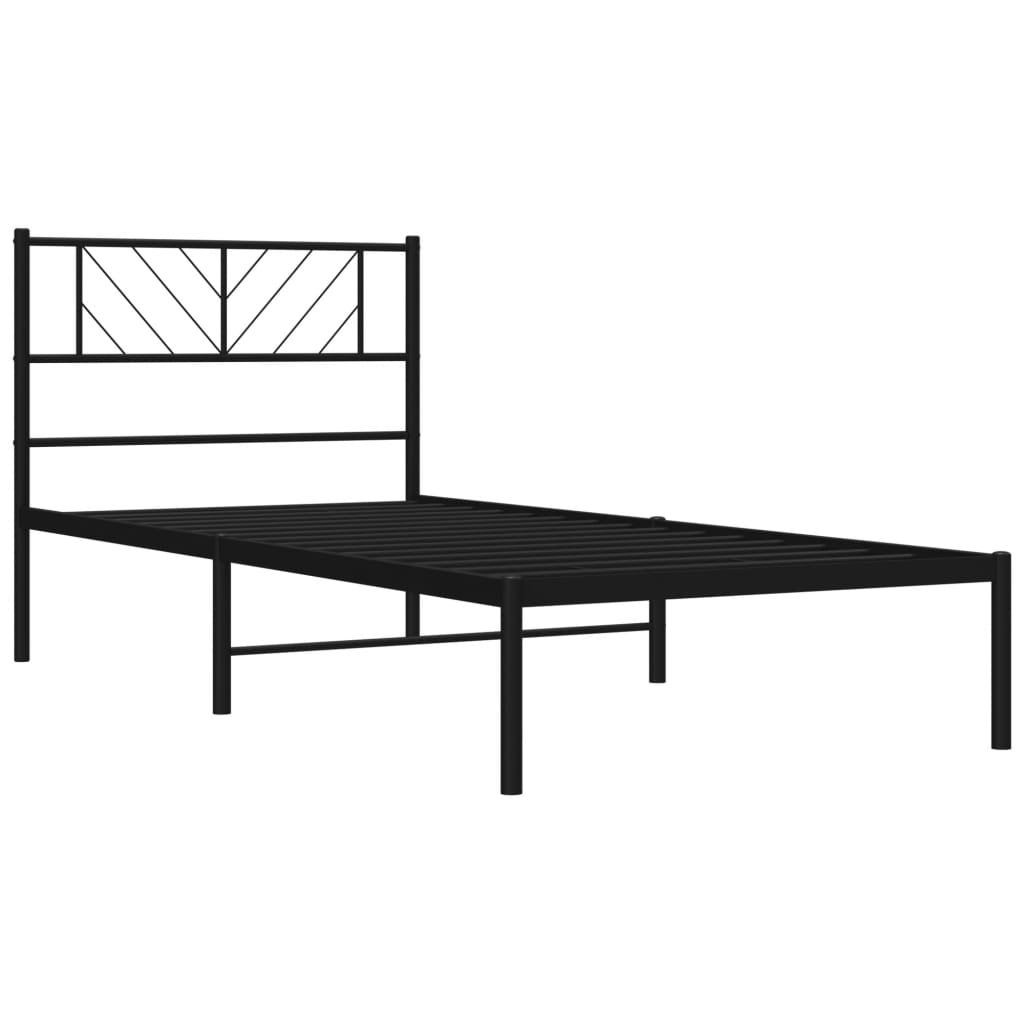 Metal Bed Frame without Mattress with Headboard Black 75x190 cm Small Single