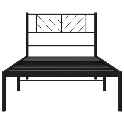 Metal Bed Frame without Mattress with Headboard Black 75x190 cm Small Single