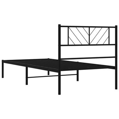 Metal Bed Frame without Mattress with Headboard Black 75x190 cm Small Single