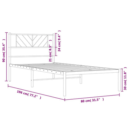 Metal Bed Frame without Mattress with Headboard Black 75x190 cm Small Single