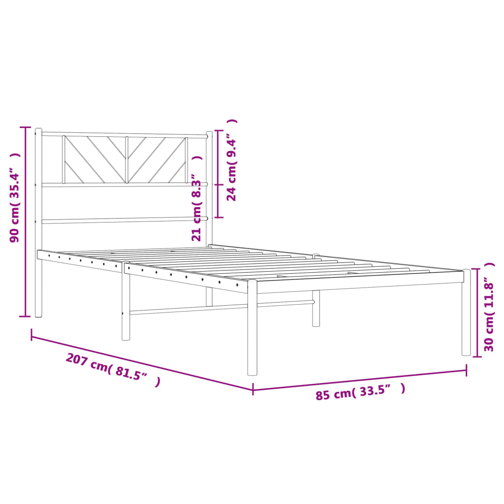 Metal Bed Frame without Mattress with Headboard White 80x200 cm