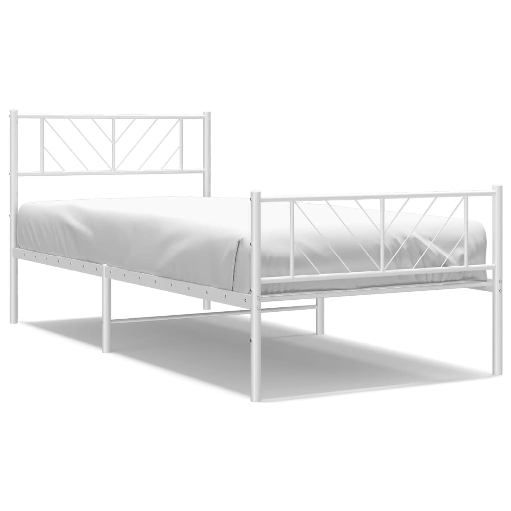 Metal Bed Frame without Mattress with Footboard White 75x190 cm Small Single