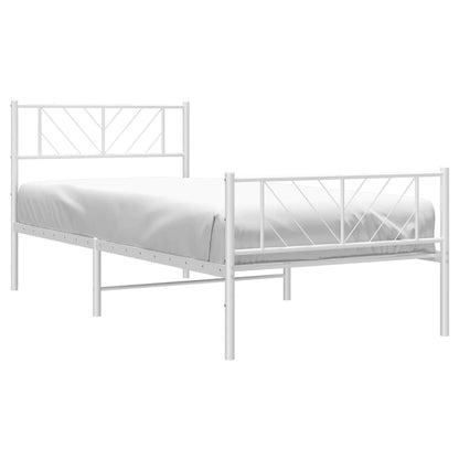 Metal Bed Frame without Mattress with Footboard White 75x190 cm Small Single