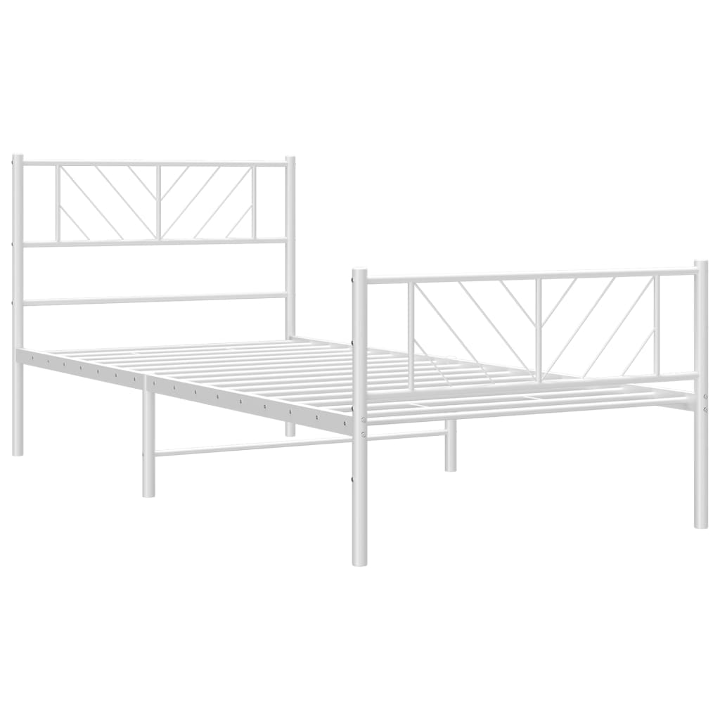 Metal Bed Frame without Mattress with Footboard White 75x190 cm Small Single