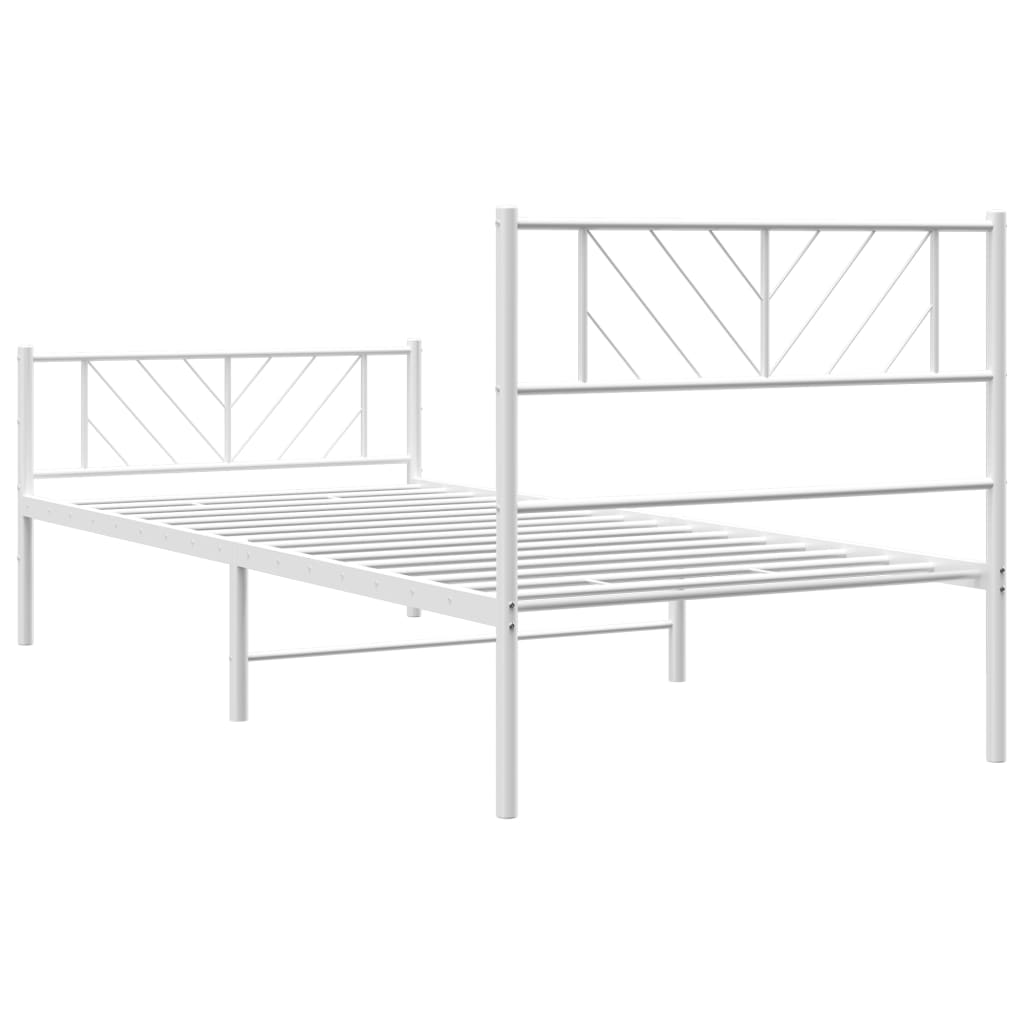 Metal Bed Frame without Mattress with Footboard White 75x190 cm Small Single