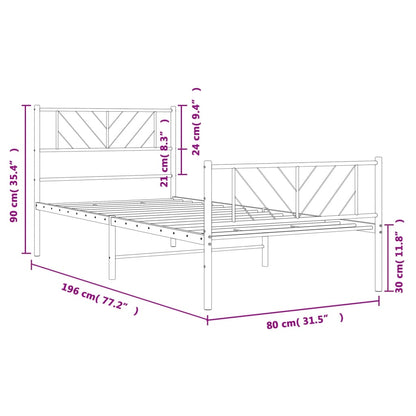 Metal Bed Frame without Mattress with Footboard White 75x190 cm Small Single