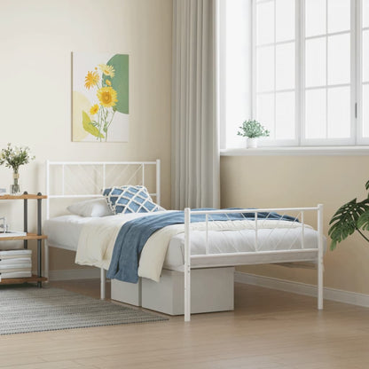 Metal Bed Frame without Mattress with Footboard White 75x190 cm Small Single