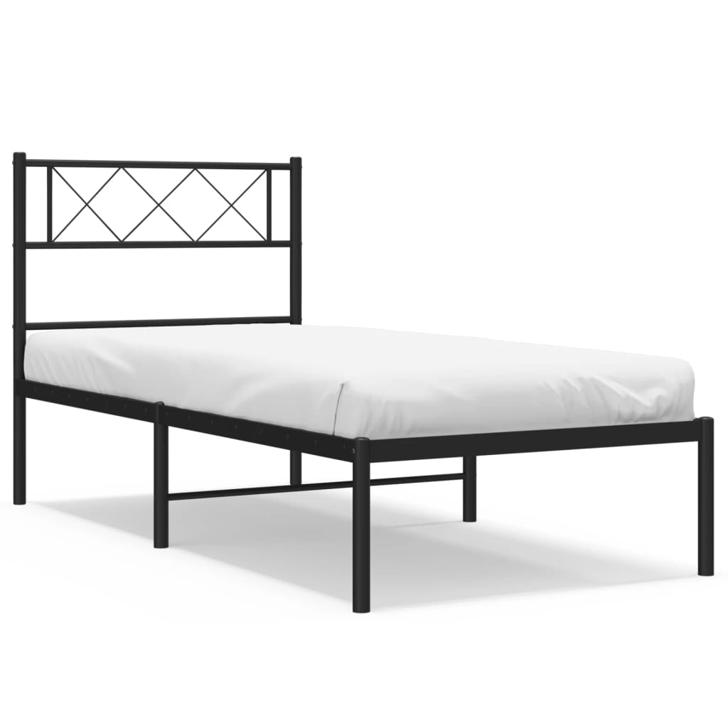 Metal Bed Frame without Mattress with Headboard Black 75x190cm