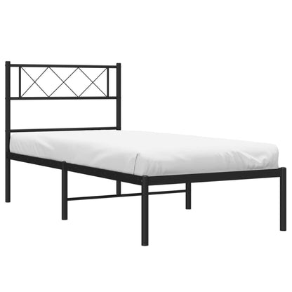 Metal Bed Frame without Mattress with Headboard Black 75x190cm