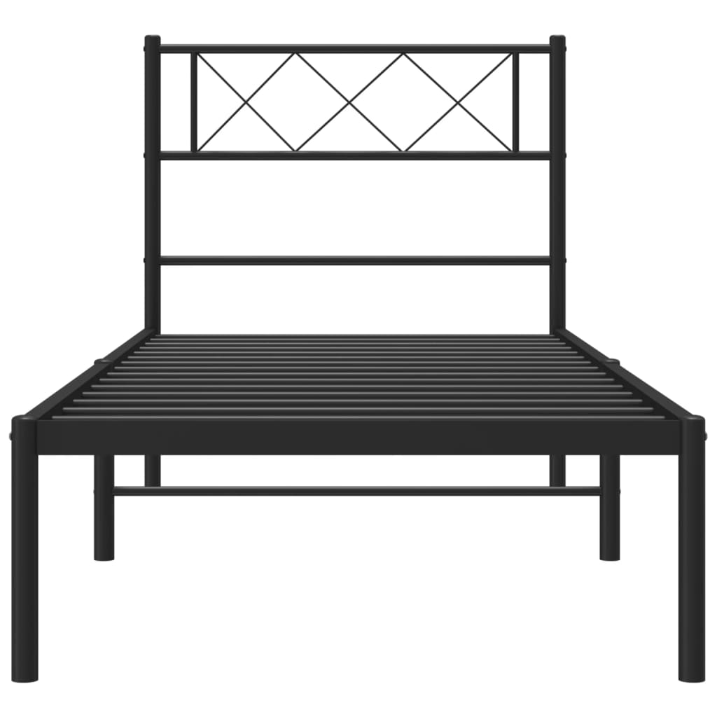 Metal Bed Frame without Mattress with Headboard Black 75x190cm