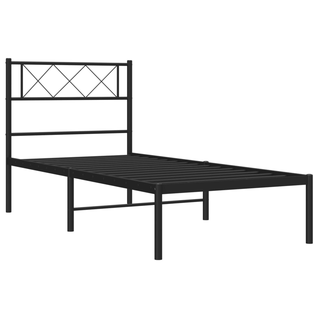 Metal Bed Frame without Mattress with Headboard Black 75x190cm