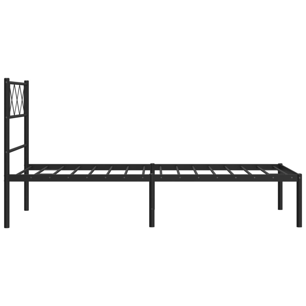 Metal Bed Frame without Mattress with Headboard Black 75x190cm