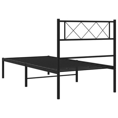 Metal Bed Frame without Mattress with Headboard Black 75x190cm