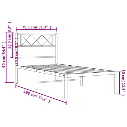 Metal Bed Frame without Mattress with Headboard Black 75x190cm