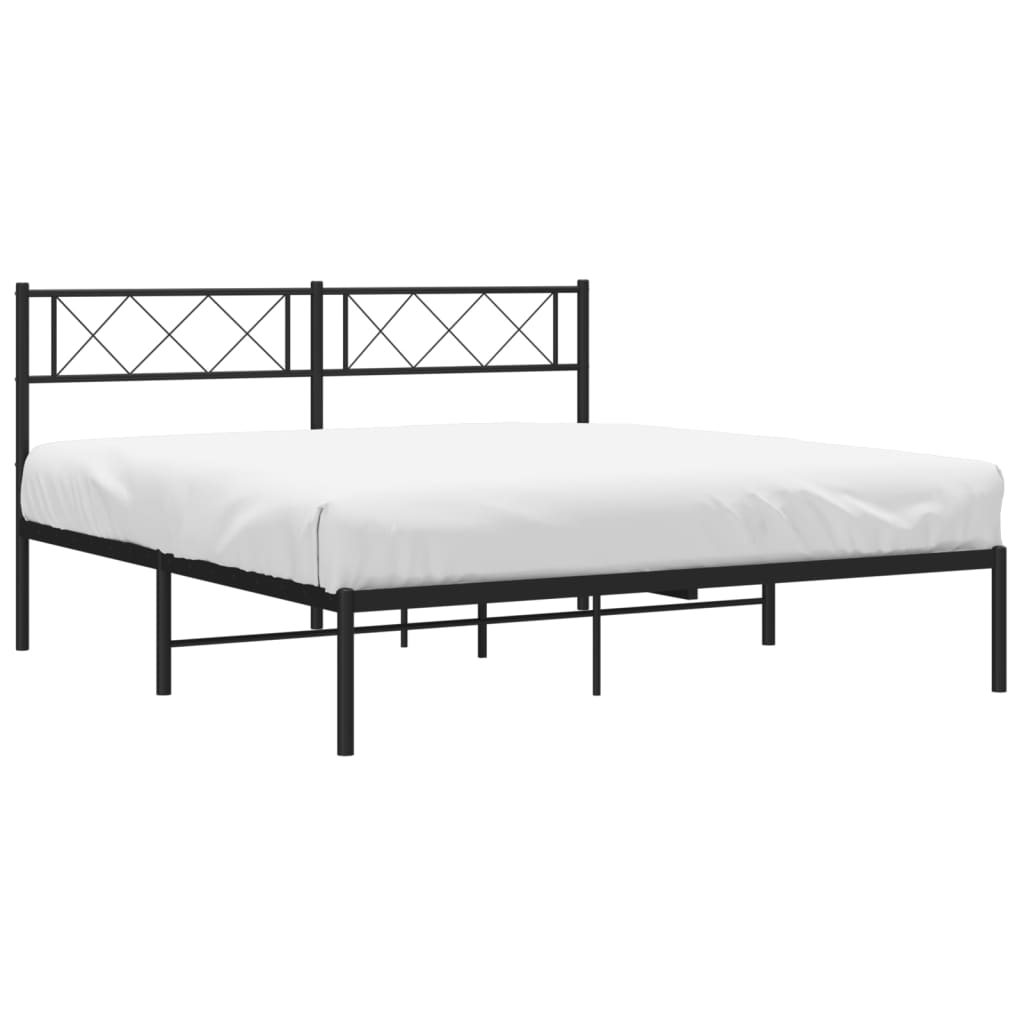 Metal Bed Frame without Mattress with Headboard Black 120x190 cm Small Double